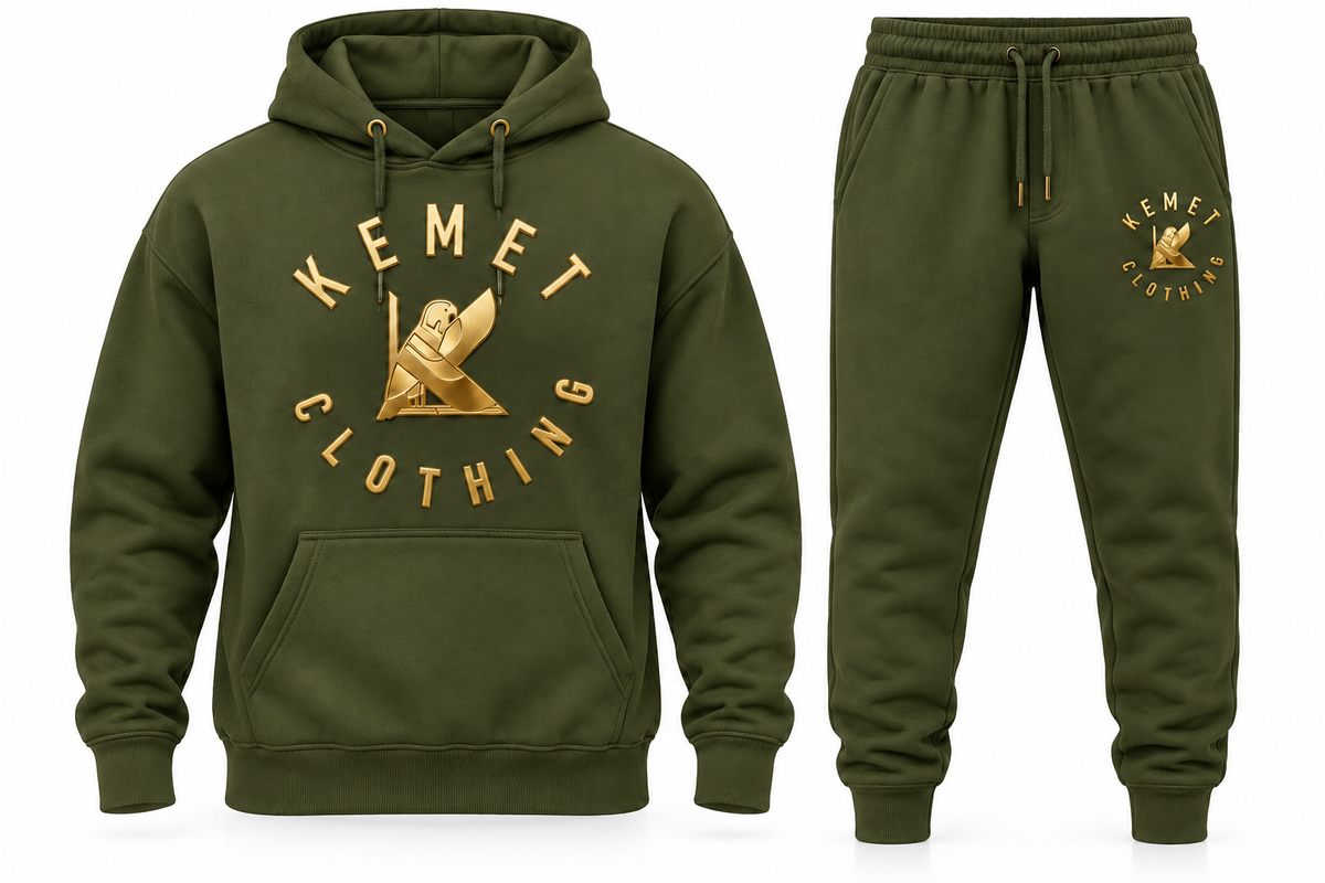 Kemet Men’s Signature Gold Logo Hoodie & Jogger Set – Olive