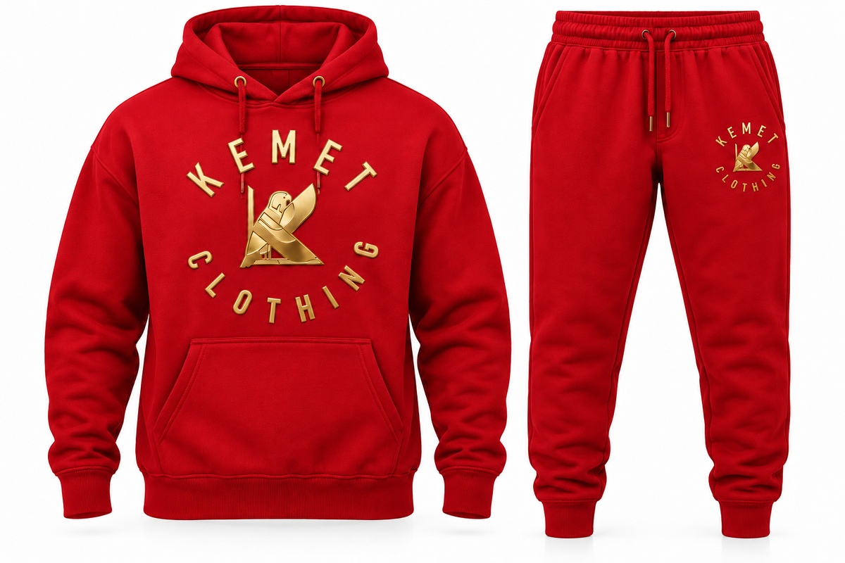 Kemet Men’s Signature Gold Logo Hoodie & Jogger Set – Red