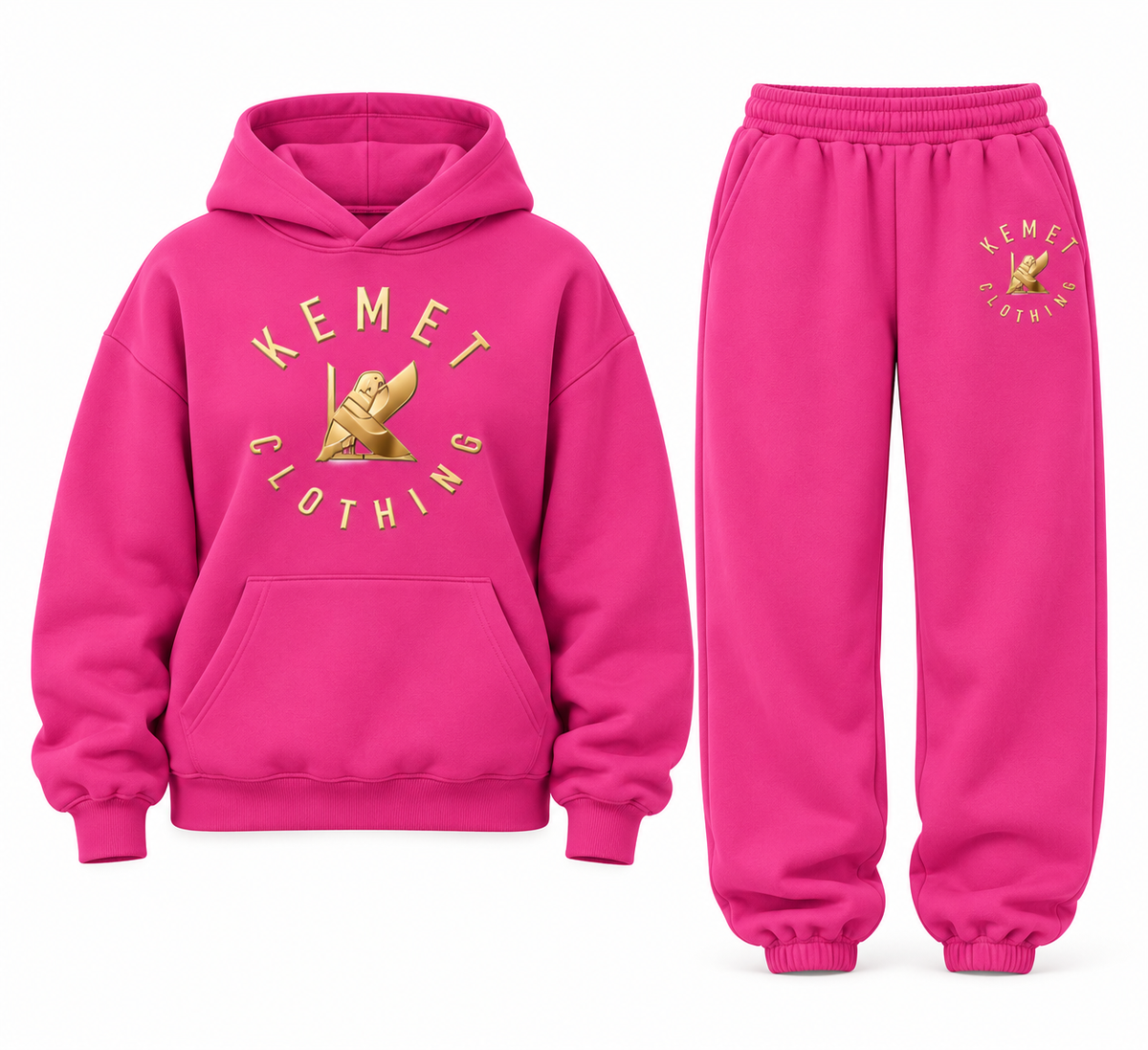 Kemet Women’s Signature Gold Logo Oversized Hoodie & Jogger Set – Hot Pink