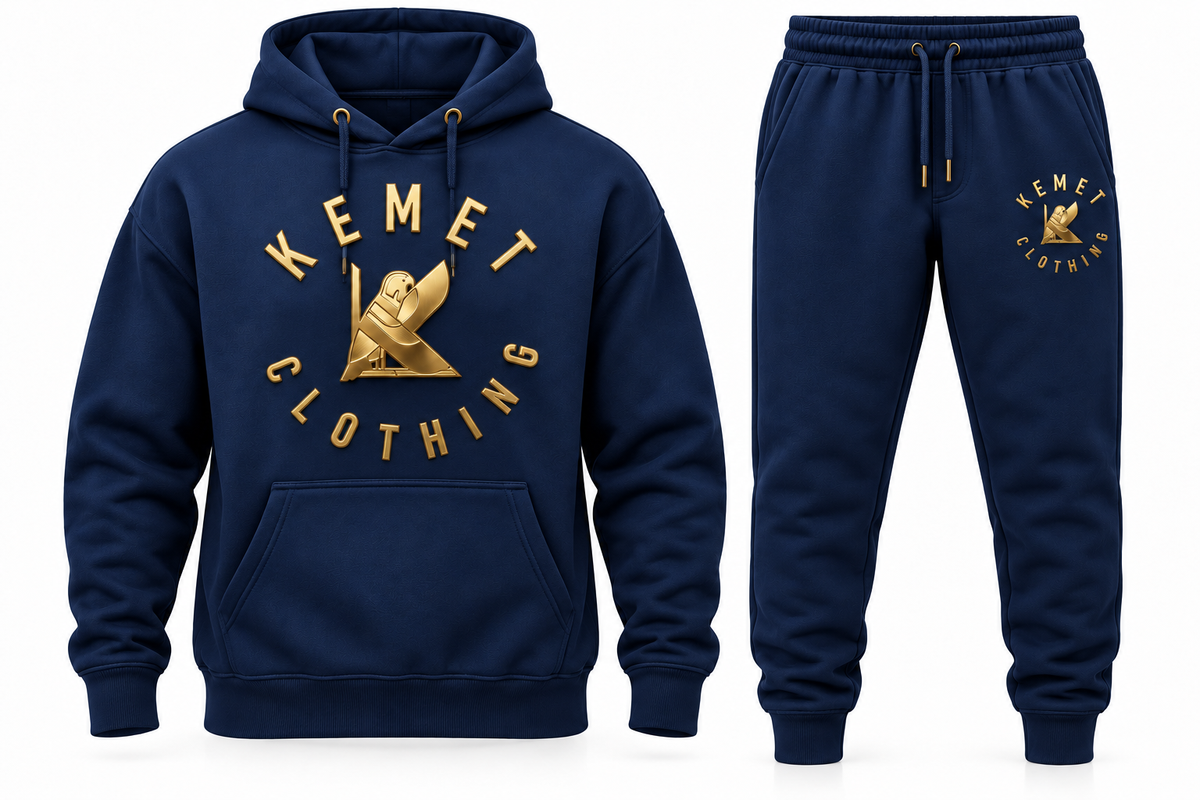 Kemet Men’s Signature Gold Logo Hoodie & Jogger Set – Navy