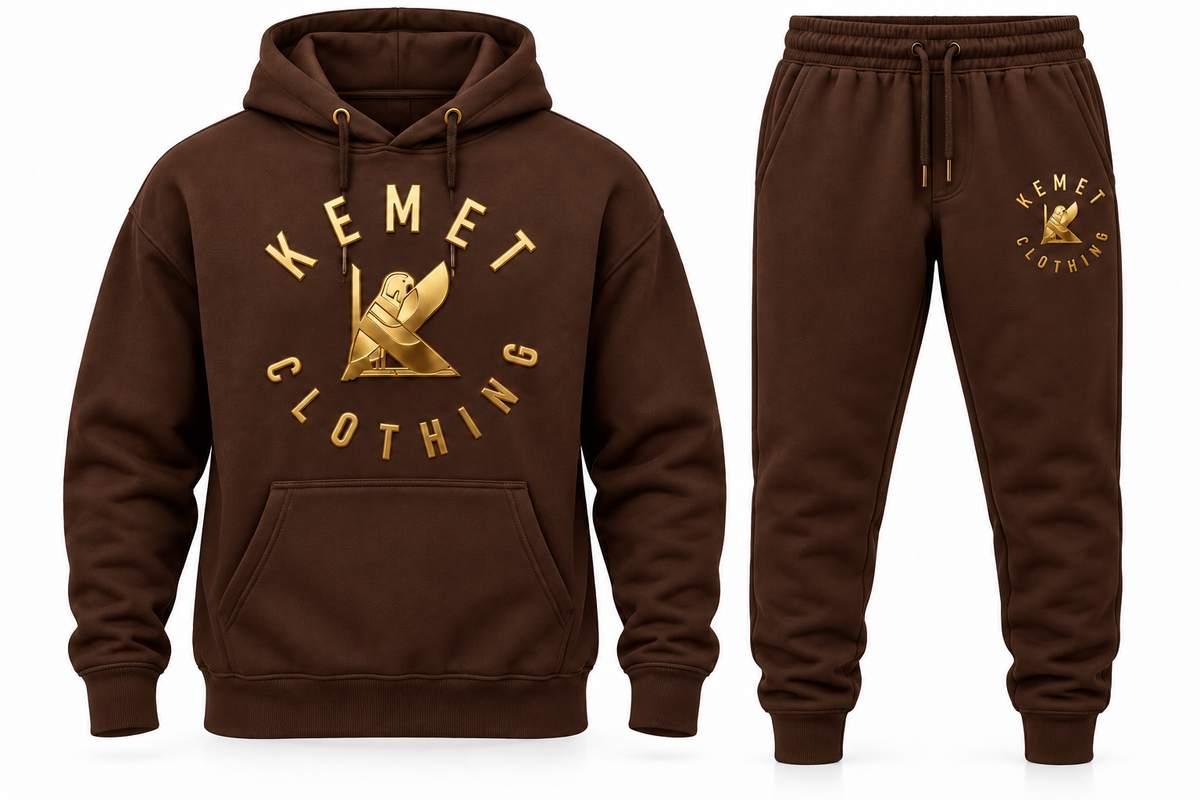 Kemet Men’s Signature Gold Logo Hoodie & Jogger Set – brown