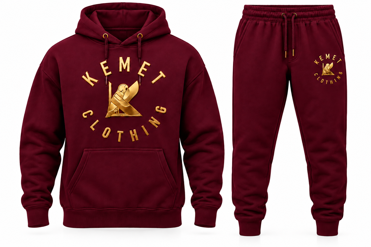 Kemet Men’s Signature Gold Logo Hoodie & Jogger Set – Burgundy