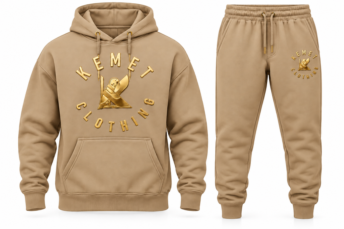 Kemet Men’s Signature Gold Logo Hoodie & Jogger Set – Khaki