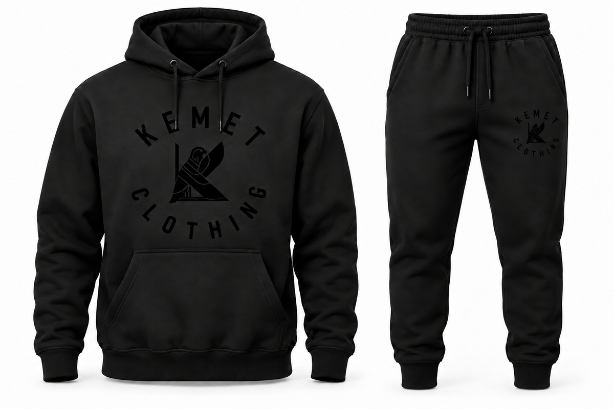 Kemet Men’s Signature Black Logo Hoodie & Jogger Set – Black on Black
