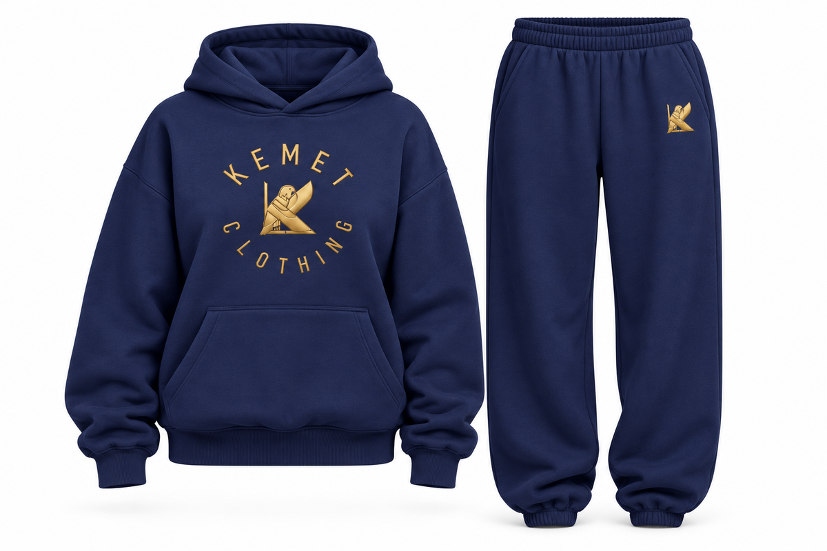 Kemet Women’s Signature Gold Logo Oversized Hoodie & Jogger Set – Navy