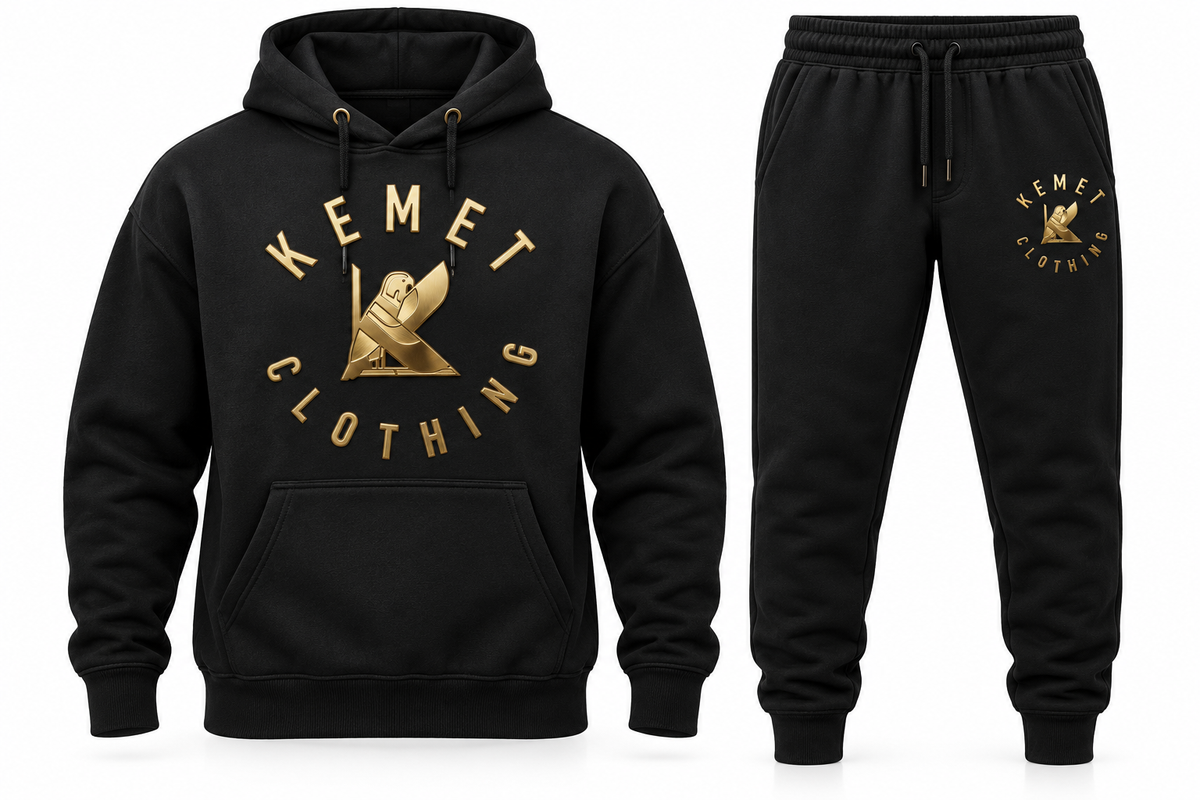 Kemet Men’s Signature Gold Logo Hoodie & Jogger Set – Black