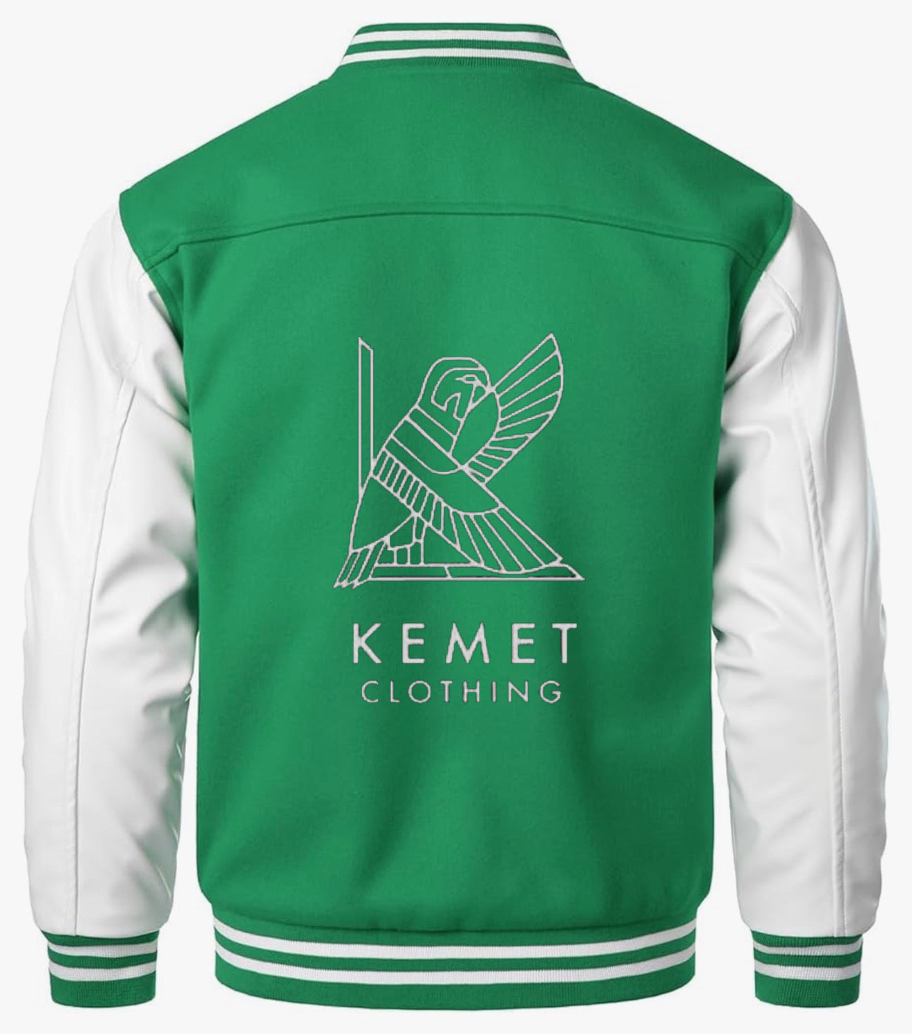 Green letterman jacket cotton blend