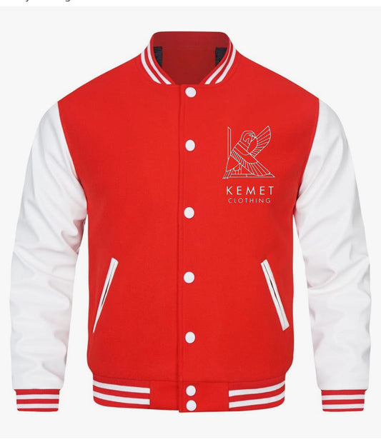 Red and white letterman cotton blend