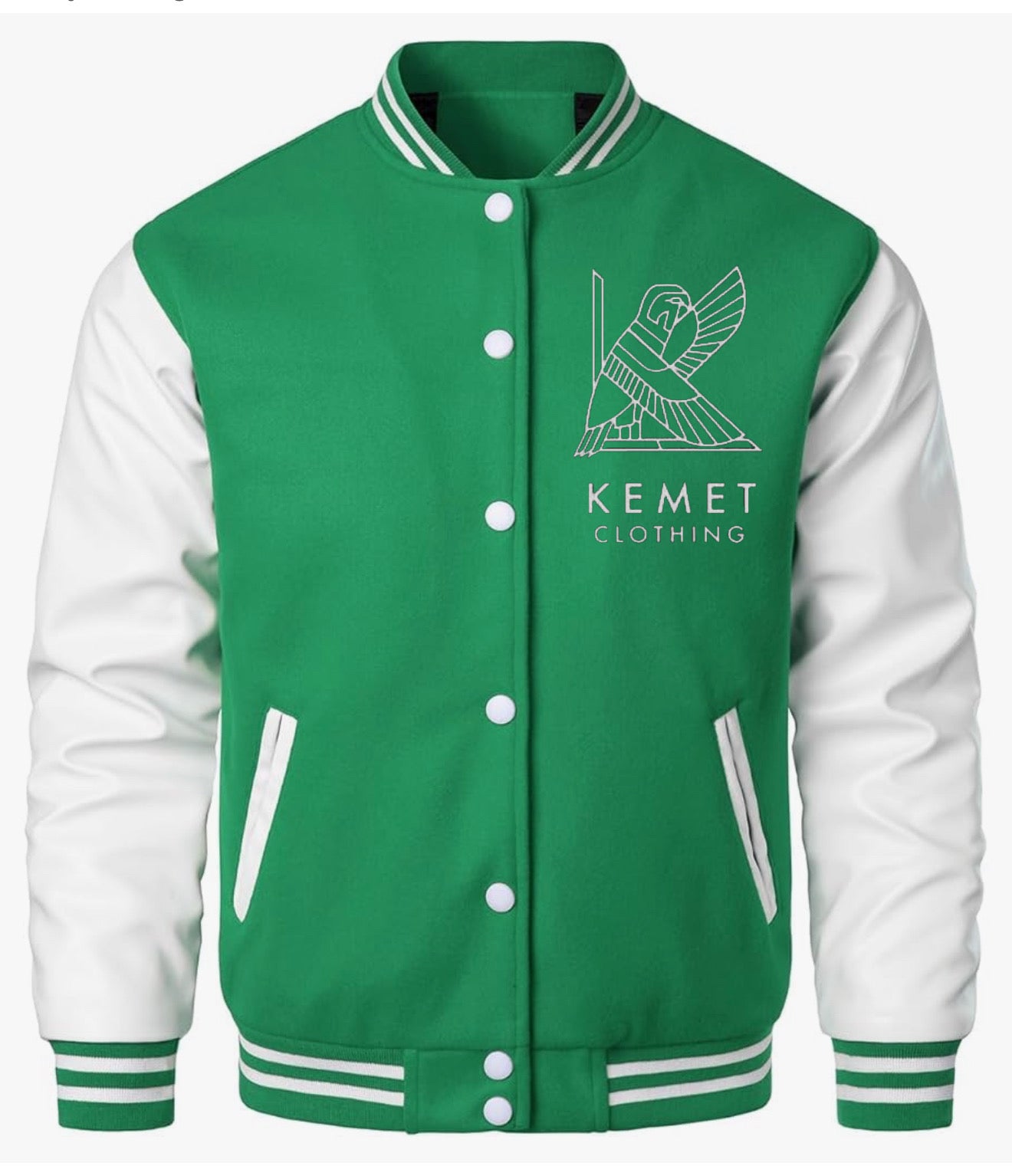 Green letterman jacket cotton blend