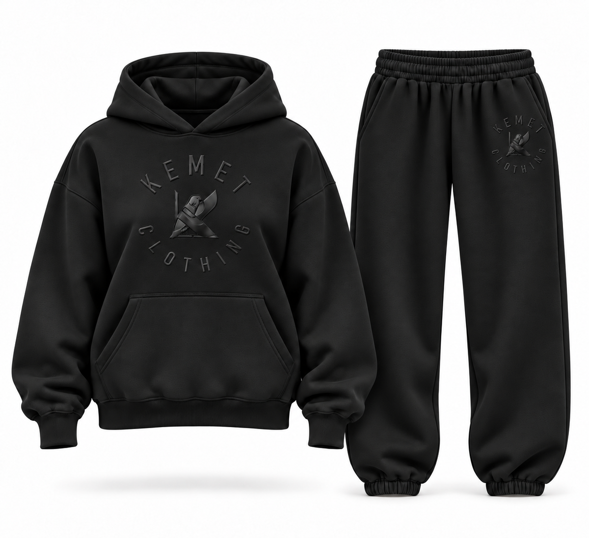 Kemet Women’s Signature Oversized Hoodie & Jogger Set – Black on Black