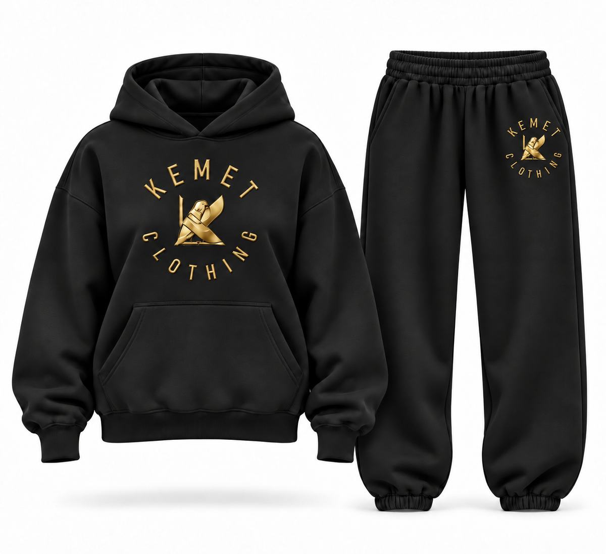 Kemet Women’s Signature Gold Logo Oversized Hoodie & Jogger Set – Black