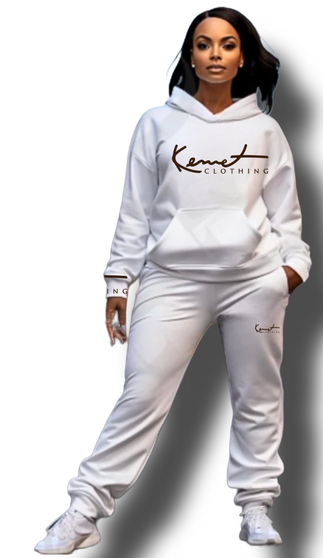 Melanin hoodie set white mocha